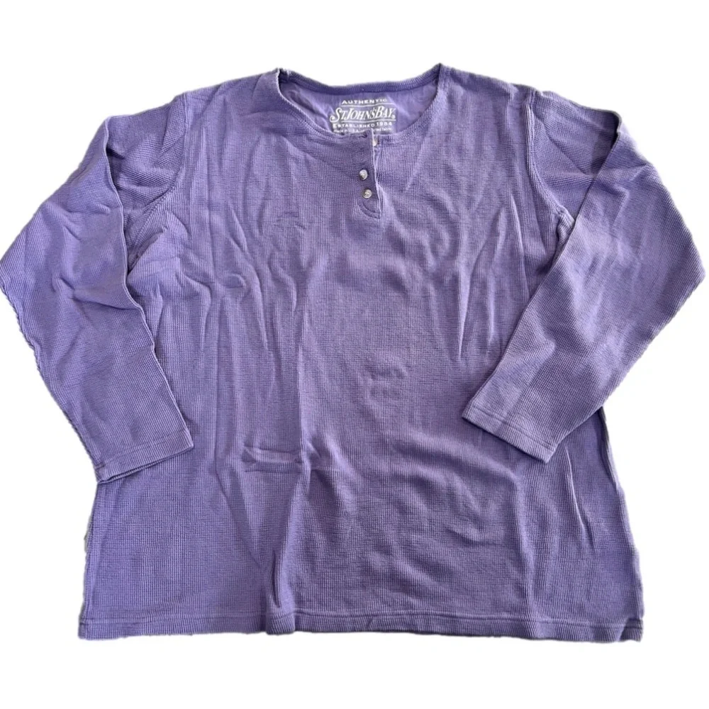 St. John’s Bay Purple Long Sleeve Henley Shirt Size 1X - Picture 1 of 10
